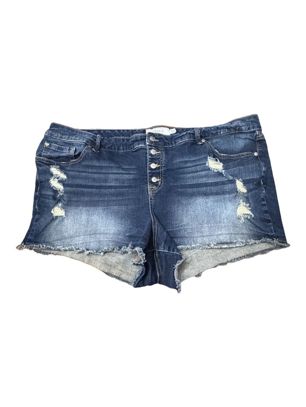 Torrid Distressed Cutoff Button Fly Denim Jean Shorts Women’s Size 26 Raw Hem